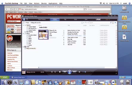 Рис. 3. Что это, проигрыватель Windows Media работает на компьютере Mac? Да, благодаря функции Coherence он может теперь запускать приложения Windows наряду со своими собственными программами