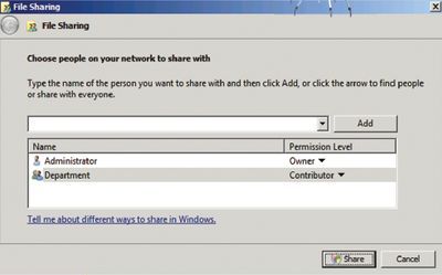 Изменение уровня разрешений в окне File Sharing 