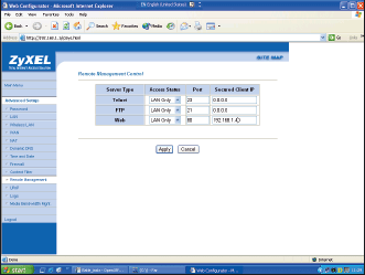 Интернет-центр будет управляться по веб-интерфейсу только изнутри вашей сети с компьютера с IP-адресом 192.168.1.40, а через telnet — с любого