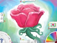 Интерфейс программы. При столь «футуристичном» украшательстве панелей все вполне понятно: 1 — панель инструментов, 2 — выбор цвета,  3 — слои, 4 — панель управления (увеличить/уменьшить, отменить, спрятать, сделать на весь экран, закрыть файл). Вопросы могут появиться только при изучении палитры настроек инструментов (5). Но самое интересное — это нижняя панель инструментов (6). Нажатием правой кнопки мыши или клавиши <Enter> все панели «прячутся» с экрана, оставляя вас наедине с вашим творением