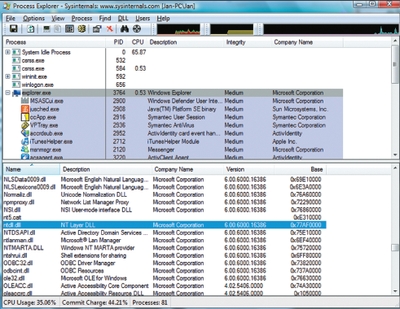Экран 4. Наблюдение за работой ASLR с помощью Sysinternals Process Explorer