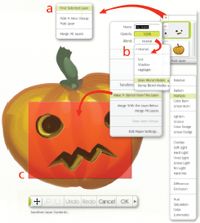 Рис. 3. Палитра Layers: a — выпадающее меню; b — еще одно меню с некоторыми уровнями вложенности; c — трафареты