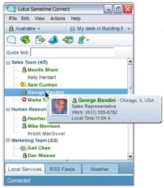 ИЗ приложениЯ Lotus Sometime Connect доступна электронная визитная карточка вызываемого абонента