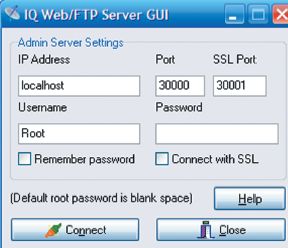 Окно авторизации при запуске графической оболочки IQ Web FTP Server: можно обойтись и без пароля