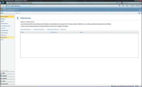 Экран 7. Параметры самообслуживания для мобильных устройств в OWA