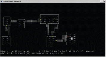 Встреча с Красным Драконом. Драться или попробовать приручить?.. Кстати, в «волшебном» режиме (nethack -u wizard -D) легко увидеть любую игровую комбинацию