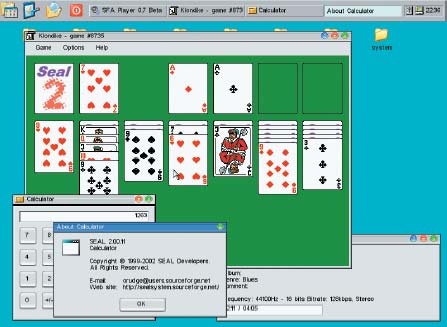 DOSBox подходит не только для игр, но и для экспериментов с различным ПО. На снимке показан Рабочий стол Seal2, работающий во FreeDOS и занимающий всего 2 Мбайт