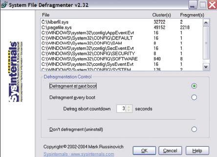 Экран 3. Главное окно PageDefrag