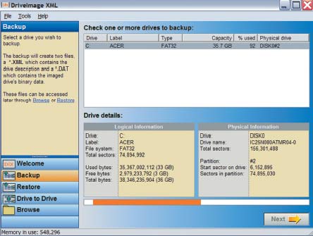 Экран 4. Интерфейс DriveImageXML