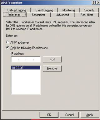 Ограничение IP-адресов, прослушиваемых DNS