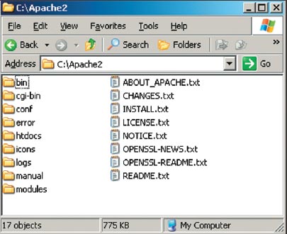 Экран 1. Папка с установленным Web-сервером Apache