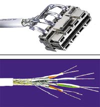 Рисунок 8. AMP CO Plus позволяет «охватить» в рамках одной системы на базе кабеля PiMF классы линий D, E и F, использовать вставки. Рисунок 9. Четырехпарный кабель PiMF Tyco Категории 7 от AMP Netconnect в оболочке LSZH. 