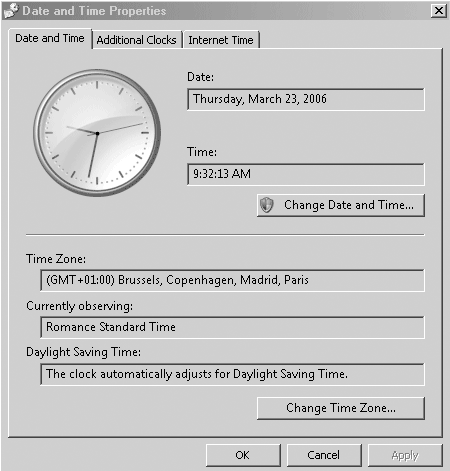 Windows Vista Change Time