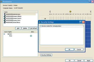 Экран 1. Окно задания правил доступа к принтерам
