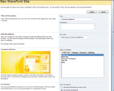 Экран 3 . Страница нового сайта SharePoint