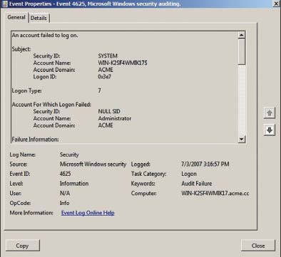 Экран 2. Пример события с ID 4625