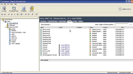 Рисунок 1. Virtual Center от VMware содержит ряд вспомогательных функций для управления виртуальными инфраструктурами.