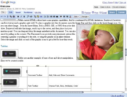Рис. 2. Редактирование документа в текстовом процессоре Google Docs