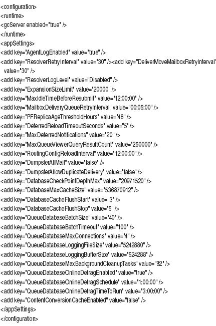 Образец файла конфигурации приложения EdgeTransport.exe.config