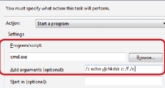 Рис. 3. Проверка дисков станет удобнее при назначении автоматической провефрки Планировщику заданий в Windows XP и Vista