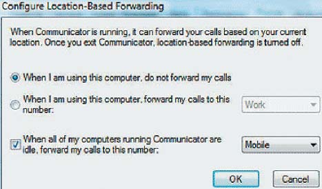 Экран 7. Перенаправление вызова при отсутствии пользователя у компьютера