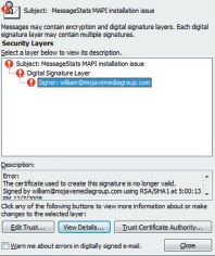 Окно Message Security Properties