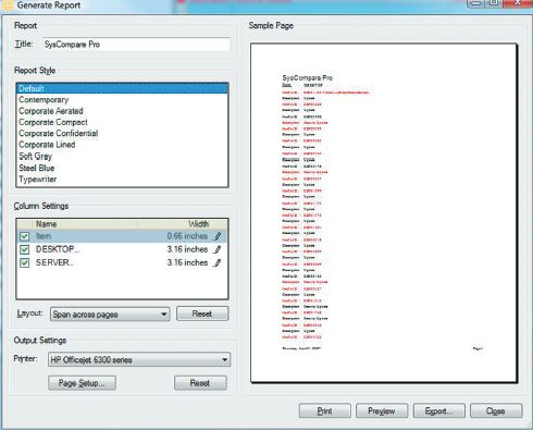 Печать отчетов SysCompare Pro