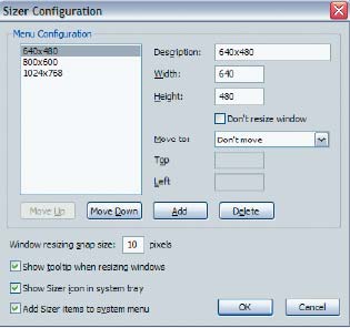 Особенность Sizer — возможность не просто расположить окно в одной из стандартных ячеек, но и указать его размер с точностью до пиксела