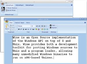 Демонстрационная программа с применением компонентов Ribbon Controls запущена в Linux с помощью Wine