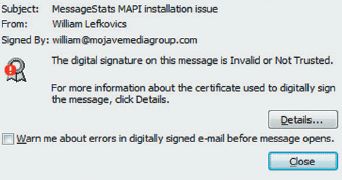 Предупреждение о недействительности цифровой подписи
