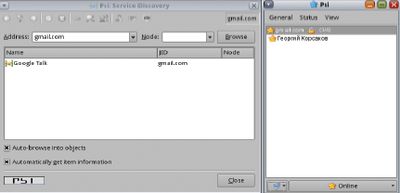 Интерфейс программы Psi с поддержкой  Jingle  в Linux