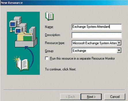 Экран 5 . Создание кластерного ресурса System Attendant