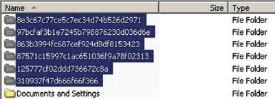 Экран 1. Пример папок, созданных, но не удаленных системой SMS