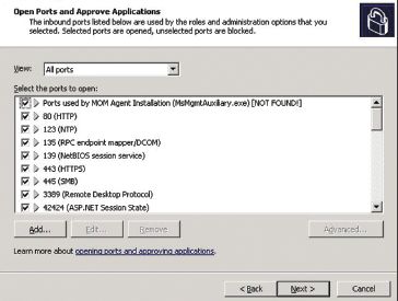 Включение доступа к необходимым портам