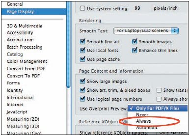 По умолчанию режим отображения надпечатки включён лишь для документов, соответствующих спецификации PDF-X. В принципе, это правильно. Об особенностях спецификации читайте в предыдущих номерах журнала