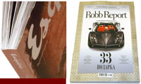 Обложка каждого номера Robb Report отличается оригинальной послепечатной отделкой, например, тиснением металлизированной фольгой