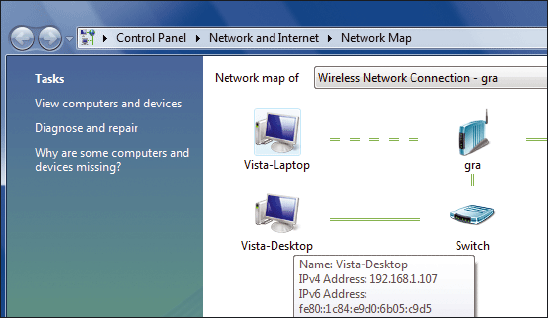 Рис. 5. Для идентификации устройств в своей сети применяйте утилиту Vista «Центр управления сетями и общим доступом» (Network and Sharing Center)