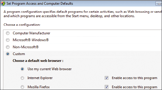 Если вы желаете смешать в числе используемых по умолчанию программ приложения компании Microsoft с продуктами других производителей, используйте имеющийся в Vista аплет «Программы по умолчанию»