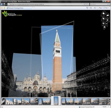 Сервис Photosynth автоматизирует объединение цифровых фотографий (их может быть как несколько штук, так и несколько сотен), формируя изображение, которое с  помощью этой технологии можно повернуть, увидеть под любым углом или увеличить, чтобы рассмотреть детали
