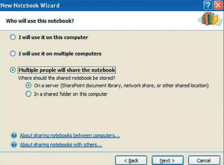 Экран 1. Выбор места расположения общей записной книжки