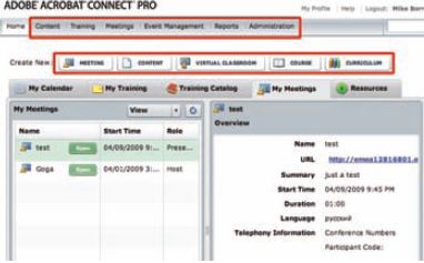 Личная страница участника конференции. Красным обведены элементы управления видами деятельности