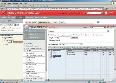 Экран 5 . Переход к консоли Trend Micro OfficeScan из Control Manager