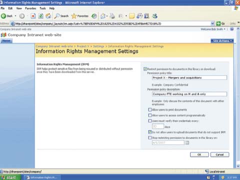 Экран 3. Настройка IRM в библиотеке документов