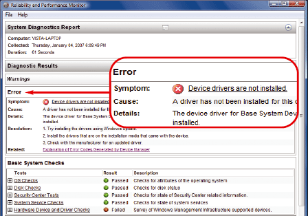 Рис. 2. С помощью имеющихся в Vista инструментов мониторинга производительности (Reliability and Performance Monitor) вы всегда получите подробный отчет о здоровье своей системы
