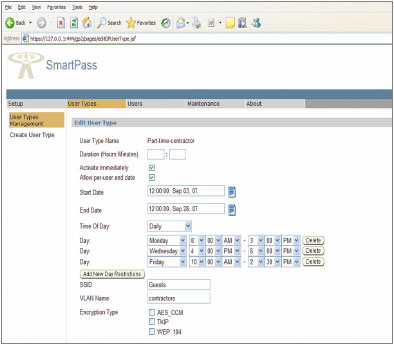 Пользовательский интерфейс программного обеспечения для беспроводных локальных сетей Trapeze SmartPass, рассчитан специально на служащих, плохо знакомых с компьютерной техникой (например, сотрудников, работающих за стойкой регистрации). Пользуясь этим интерфейсом, даже они могут без труда создавать себе гостевые регистрационные записи