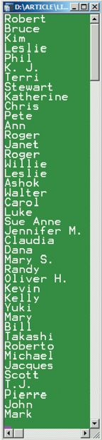 Результат вывода данных столбца 'FIRST_NAME' таблицы EMPLOYEE одноименной учебной базы данных