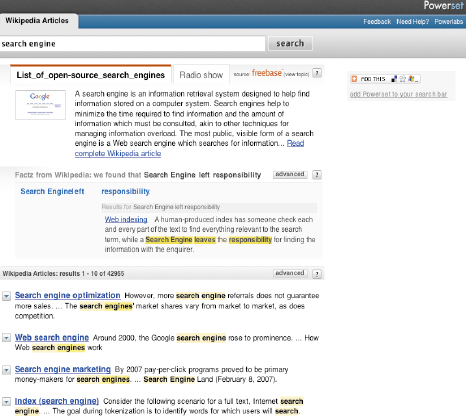 Powerset может делать намного больше, чем выдача привычного разбитого на десятки массива ссылок на результаты поиска