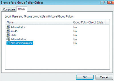Экран 1. Добавление объекта Non-Administrators Group Policy к оснастке Group Policy Object Editor