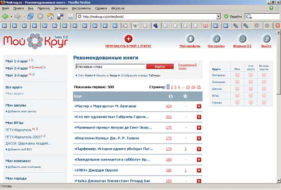 Рис. 5. Дружелюбный интерфейс «Моего круга»: книги