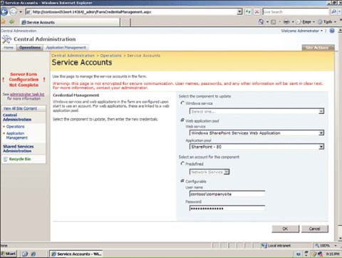 Экран 1. Задание учетных записей служб пулов Web-приложений
